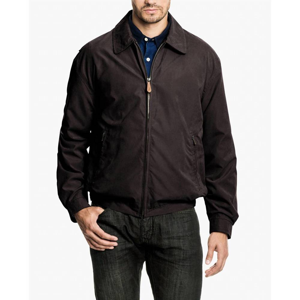NEW LONDON FOG auburn light weight zip front golf jacket in dark brown